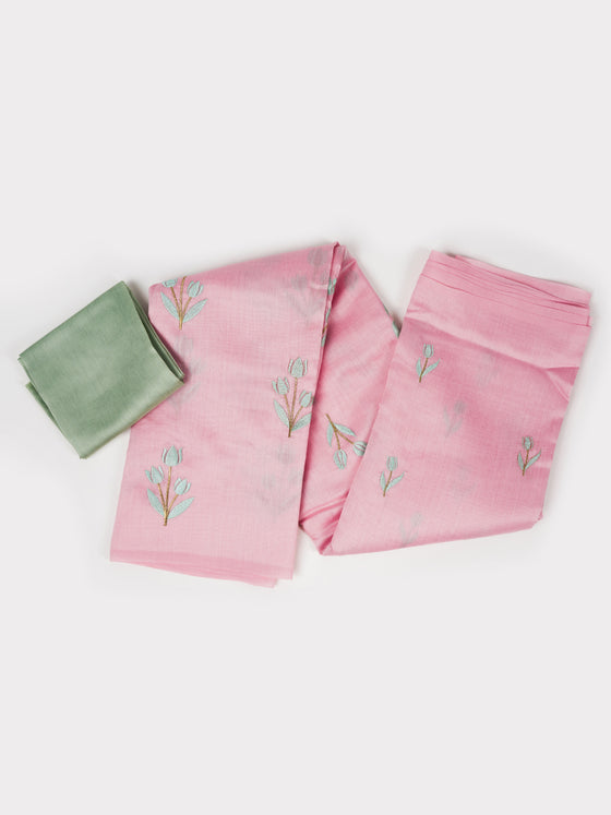Bhagalpuri Jute Flower Embroidery Saree Pink BJS28