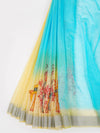 Bhagalpuri Jute Flower Design Printed Blue Saree BJS43