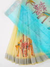 Bhagalpuri Jute Flower Design Printed Blue Saree BJS43