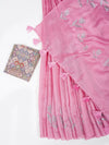 Bhagalpuri Jute Flower Embroidery Saree Pink BJS29