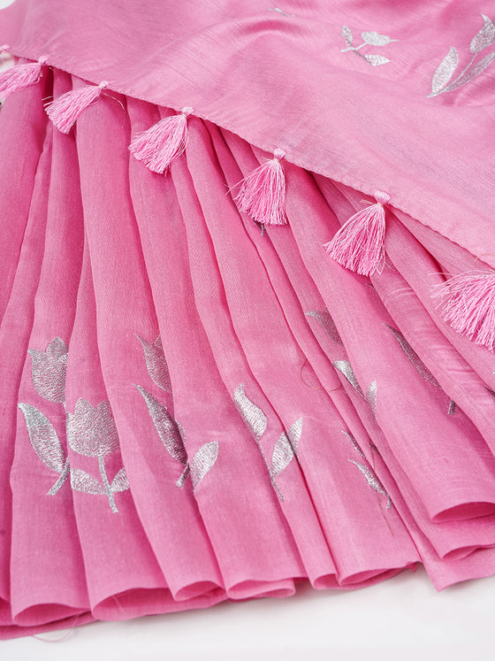 Bhagalpuri Jute Flower Embroidery Saree Pink BJS29