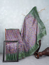Semi Raw Silk Purple and Green Printed Saree with Embroidered Border SRS22