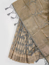 Stylish Grey Leaf Design Semi Kora Cotton Saree SK69