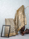 Stylish Grey Leaf Design Semi Kora Cotton Saree SK69