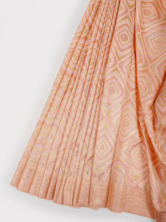 Stylish Light Orange & Pink Semi Kora Cotton Saree SK75