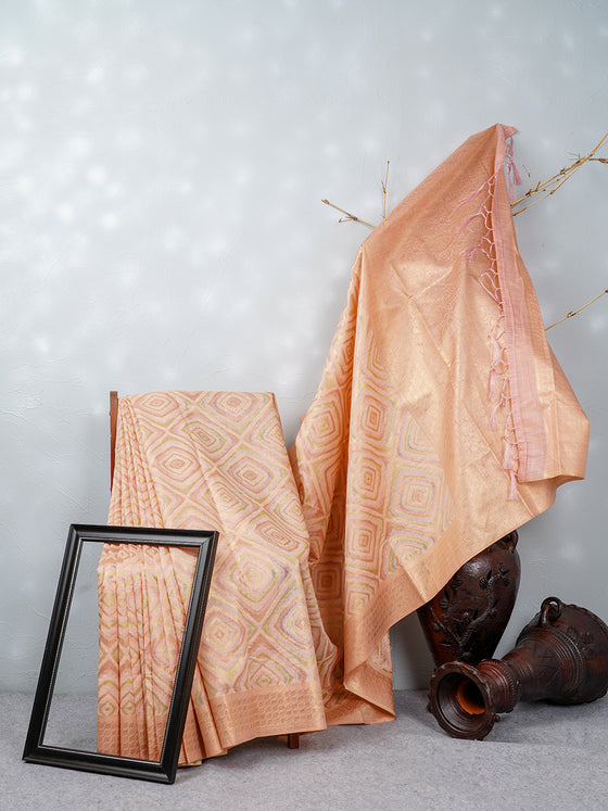 Stylish Light Orange & Pink Semi Kora Cotton Saree SK75