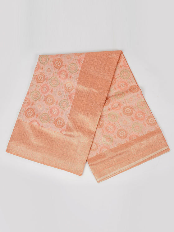 Stylish Light Orange & Pink Semi Kora Cotton Saree SK77