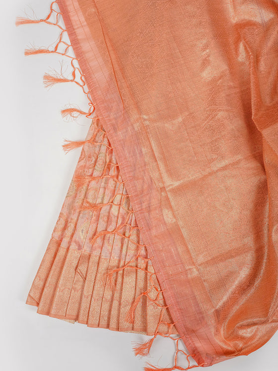 Stylish Light Orange & Pink Semi Kora Cotton Saree SK77