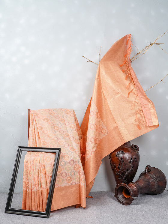 Stylish Light Orange & Pink Semi Kora Cotton Saree SK77