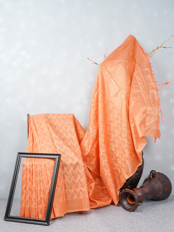 Stylish Orange Semi Kora Cotton Saree SK70