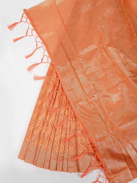 Stylish Orange Semi Kora Cotton Saree SK70