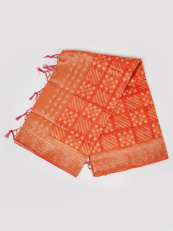 Semi Kora Cotton Orange Colour Saree SK68