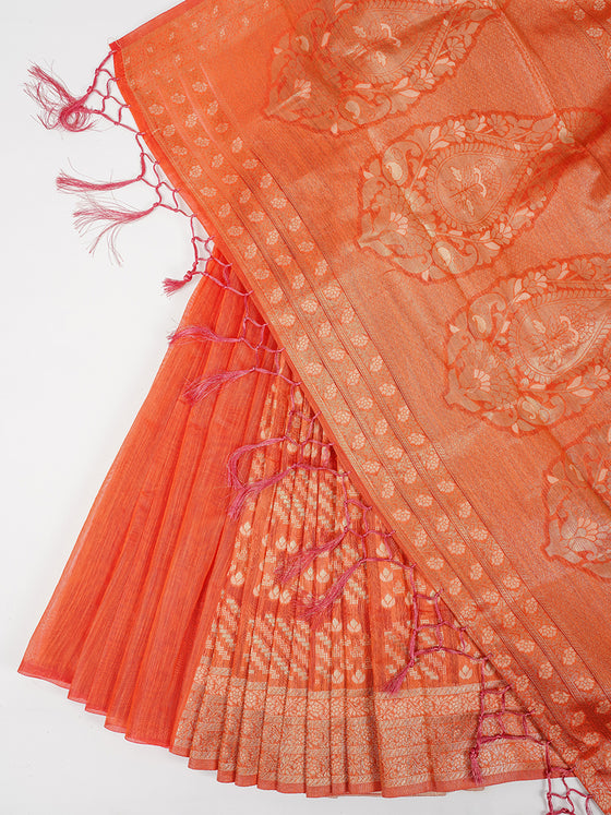Semi Kora Cotton Orange Colour Saree SK68