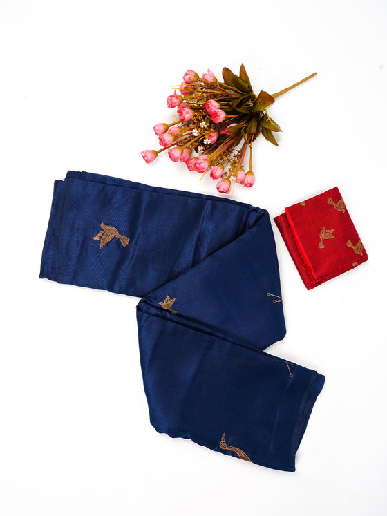 Bhagalpuri Jute Embroidery Saree Navy BJS38