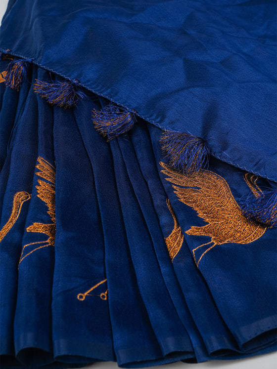 Bhagalpuri Jute Embroidery Saree Navy BJS38