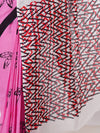Cotton Printed Pink & Black Leaf Design Saree CPS11