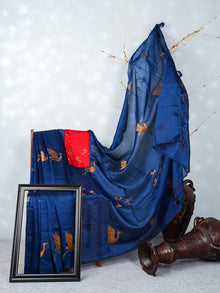  Bhagalpuri Jute Embroidery Saree Navy BJS38