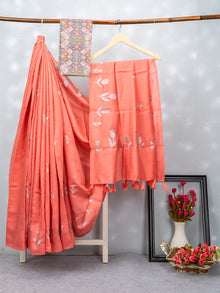  Womens Bhagalpuri Jute Flower Embroidery Saree Pink BJS24