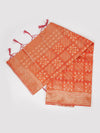 Stylish Flower Design Orange & Sandal Semi Kora Cotton Saree SK78