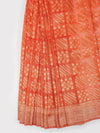 Stylish Flower Design Orange & Sandal Semi Kora Cotton Saree SK78