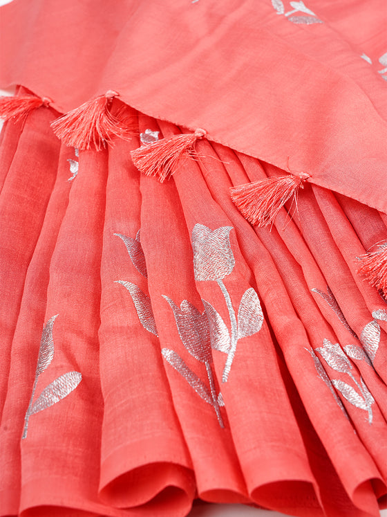 Womens Bhagalpuri Jute Flower Embroidery Saree Pink BJS24