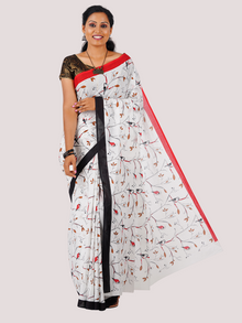  Cotton Printed White & Black Saree CPS04