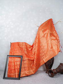  Stylish Flower Design Orange & Sandal Semi Kora Cotton Saree SK78