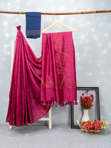  Bhagalpuri Jute Embroidery Saree Purple BJS33