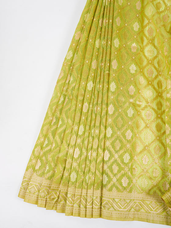 Stylish Flower Design Green & Sandal Semi Kora Cotton Saree SK72