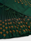 Semi Tussar Flower Embroidery Dark Green Colour Saree ST83