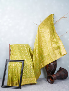  Stylish Flower Design Green & Sandal Semi Kora Cotton Saree SK72