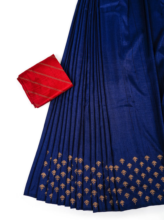 Semi Tussar Flower Embroidery Navy Colour Saree ST82