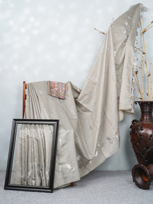  Womens Bhagalpuri Jute Flower Embroidery Saree Grey BJS27