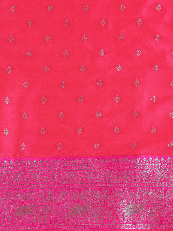 Women Pink & Grey Floral Printed Dola Silk Saree DSP02