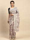 Semi Tussar Woven Embroidery Saree Grey with Sandal STWE12