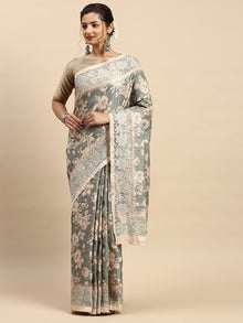  Semi Tussar Woven Embroidery Saree Green with Sandal STWE14