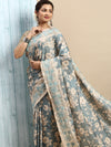 Semi Tussar Woven Embroidery Saree Blue with Sandal STWE13