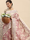 Semi Tussar Woven Embroidery Saree Pink with Sandal STWE11