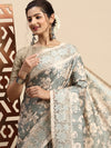 Semi Tussar Woven Embroidery Saree Green with Sandal STWE14