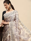 Semi Tussar Woven Embroidery Saree Grey with Sandal STWE12