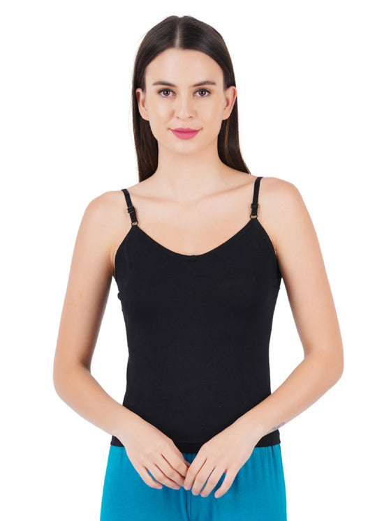 Cotton Durable with Adjustable Strap Camisole Petals Black (2PCs Pack)