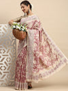 Semi Tussar Woven Embroidery Saree Pink with Sandal STWE11