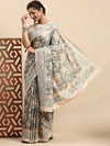 Semi Tussar Woven Embroidery Saree Green with Sandal STWE14