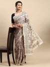Semi Tussar Woven Embroidery Saree Grey with Sandal STWE12