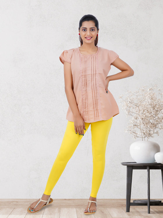 Ankle Fit Spandex Stretchable Leggings Bright Yellow
