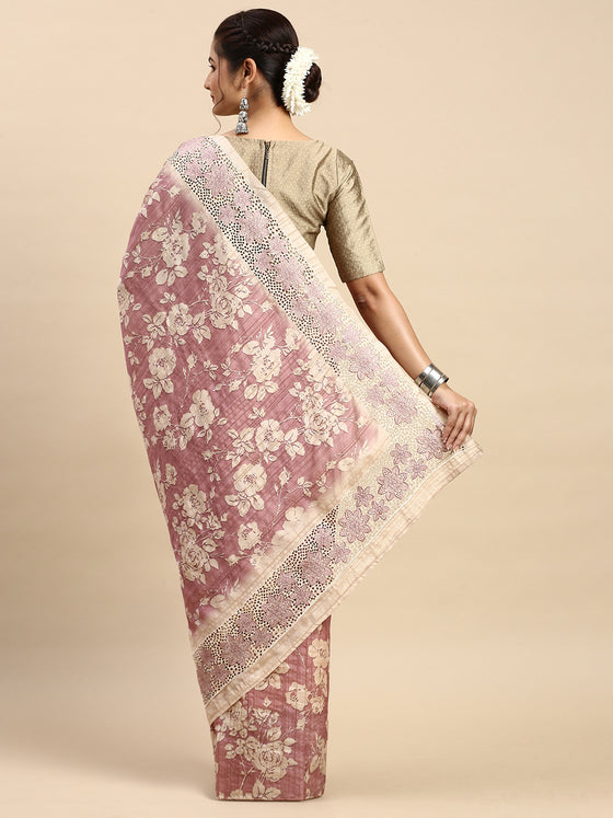 Semi Tussar Woven Embroidery Saree Pink with Sandal STWE11