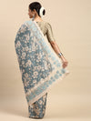 Semi Tussar Woven Embroidery Saree Blue with Sandal STWE13