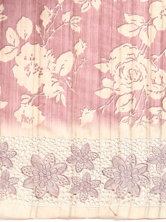 Semi Tussar Woven Embroidery Saree Pink with Sandal STWE11