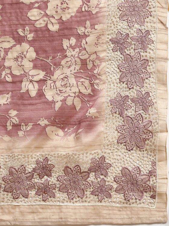 Semi Tussar Woven Embroidery Saree Pink with Sandal STWE11