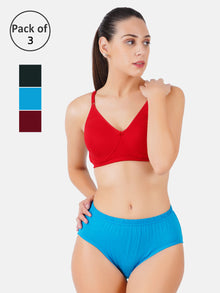  Double Layer Full Coverage Panties Teekay Plain Plus Size (3Pcs pack)